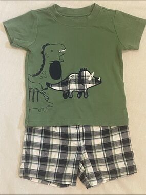Just One You 18M Green and Blue Plaid Dinosaur Outfit